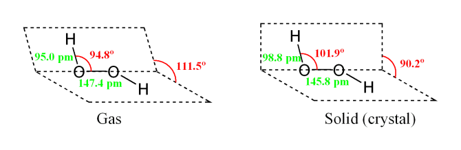 Image result for structure of hydrogen peroxide in solid and gas phase